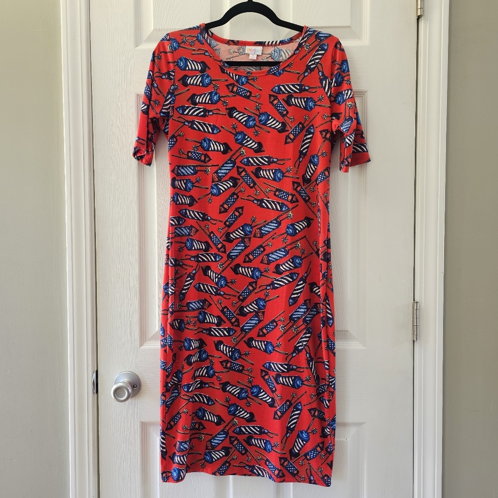 Like New LuLaRoe Patriotic Firecracker Dress Size Medium - Picture 2 of 11